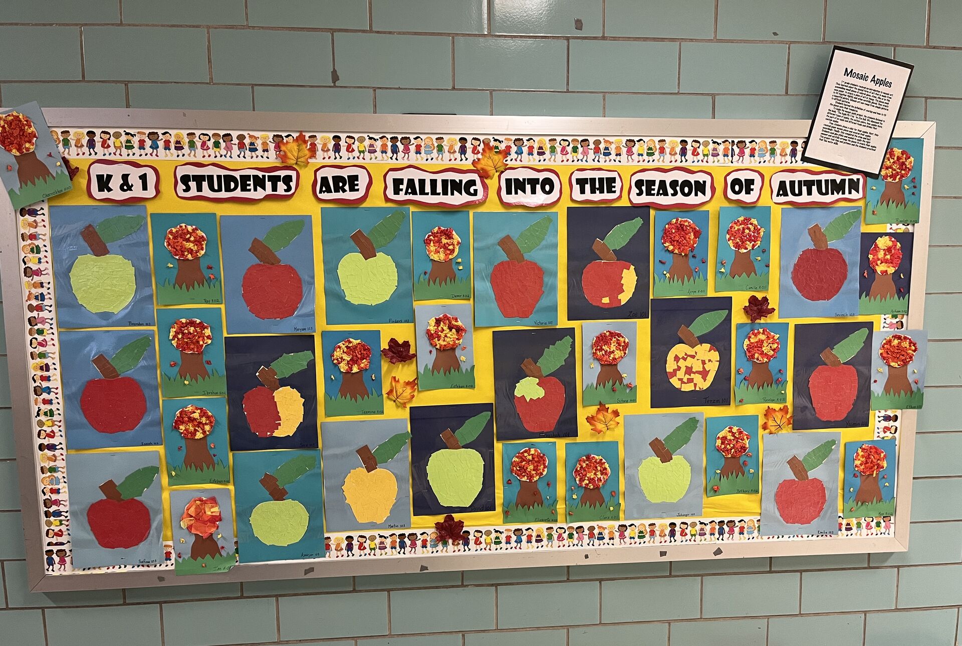 K&1 student autumn artwork bulletin board
